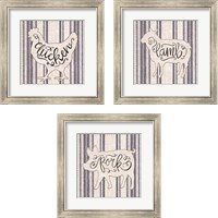 Framed Striped Country Kitchen Animals 3 Piece Framed Art Print Set