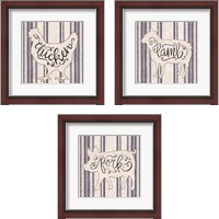 Framed 'Striped Country Kitchen Animals 3 Piece Framed Art Print Set' border=