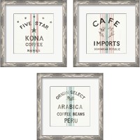 Framed 'Wake Me Up Coffee Sack 3 Piece Framed Art Print Set' border=
