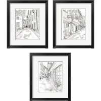 Framed 'European City Sketch 3 Piece Framed Art Print Set' border=
