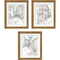 Framed 'European City Sketch 3 Piece Framed Art Print Set' border=