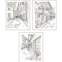 Framed European City Sketch 3 Piece Art Print Set