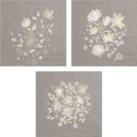Framed Flower Bunch on Linen 3 Piece Art Print Set