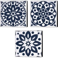 Framed Blue and White Tile 3 Piece Canvas Print Set