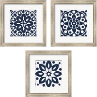 Framed 'Blue and White Tile 3 Piece Framed Art Print Set' border=