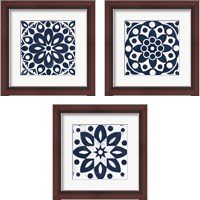 Framed 'Blue and White Tile 3 Piece Framed Art Print Set' border=
