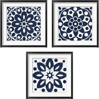 Framed Blue and White Tile 3 Piece Framed Art Print Set