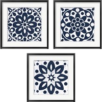 Framed Blue and White Tile 3 Piece Framed Art Print Set