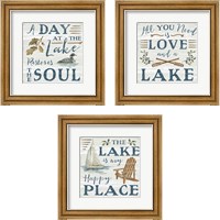 Framed 'Lakeside Retreat 3 Piece Framed Art Print Set' border=