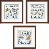 Framed 'Lakeside Retreat 3 Piece Framed Art Print Set' border=