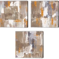 Framed Icescape Abstract Grey Gold 3 Piece Canvas Print Set