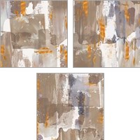 Framed 'Icescape Abstract Grey Gold 3 Piece Art Print Set' border=