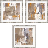 Framed 'Icescape Abstract Grey Gold 3 Piece Framed Art Print Set' border=