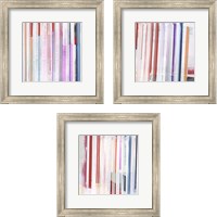 Framed 'Red Pink Stripes 3 Piece Framed Art Print Set' border=