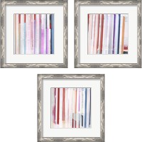 Framed 'Red Pink Stripes 3 Piece Framed Art Print Set' border=