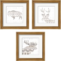 Framed 'Patterned Forest Animal 3 Piece Framed Art Print Set' border=