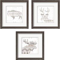 Framed 'Patterned Forest Animal 3 Piece Framed Art Print Set' border=