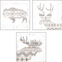 Framed 'Patterned Forest Animal 3 Piece Art Print Set' border=
