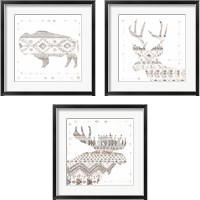 Framed 'Patterned Forest Animal 3 Piece Framed Art Print Set' border=