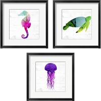 Framed 'Jelly Fish & Friends 3 Piece Framed Art Print Set' border=