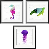 Framed 'Jelly Fish & Friends 3 Piece Framed Art Print Set' border=