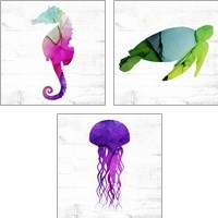 Framed 'Jelly Fish & Friends 3 Piece Art Print Set' border=