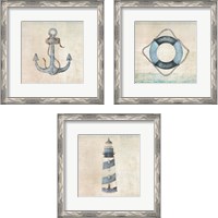 Framed 'Blue Nautical 3 Piece Framed Art Print Set' border=