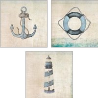 Framed Blue Nautical 3 Piece Art Print Set