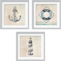 Framed 'Blue Nautical 3 Piece Framed Art Print Set' border=