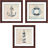 Framed 'Blue Nautical 3 Piece Framed Art Print Set' border=