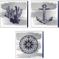 Framed 'Nautical Brushed Midnight Blue 3 Piece Canvas Print Set' border=