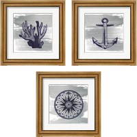 Framed 'Nautical Brushed Midnight Blue 3 Piece Framed Art Print Set' border=