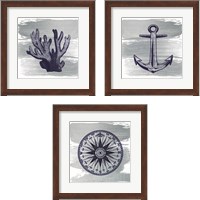 Framed 'Nautical Brushed Midnight Blue 3 Piece Framed Art Print Set' border=