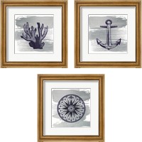 Framed Nautical Brushed Midnight Blue 3 Piece Framed Art Print Set