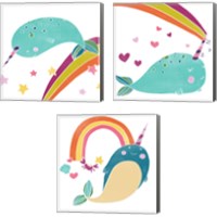 Framed 'Happy Narwals 3 Piece Canvas Print Set' border=