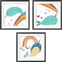 Framed 'Happy Narwals 3 Piece Framed Art Print Set' border=