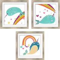 Framed 'Happy Narwals 3 Piece Framed Art Print Set' border=