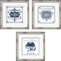 Framed 'Indigo Wine Labels 3 Piece Framed Art Print Set' border=