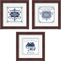 Framed 'Indigo Wine Labels 3 Piece Framed Art Print Set' border=