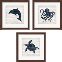 Framed 'Driftwood Coast Blue 3 Piece Framed Art Print Set' border=