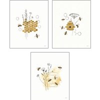 Framed 'Bees and Botanicals 3 Piece Art Print Set' border=
