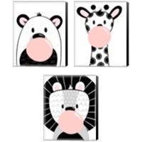 Framed Black and White Kids Animals 3 Piece Canvas Print Set