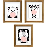 Framed 'Black and White Kids Animals 3 Piece Framed Art Print Set' border=