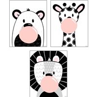 Framed Black and White Kids Animals 3 Piece Art Print Set