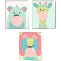 Framed 'Colorful Kids Animals 3 Piece Canvas Print Set' border=
