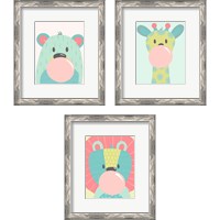 Framed 'Colorful Kids Animals 3 Piece Framed Art Print Set' border=