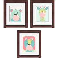 Framed 'Colorful Kids Animals 3 Piece Framed Art Print Set' border=