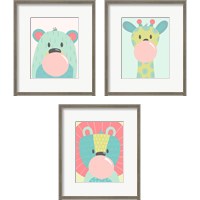 Framed 'Colorful Kids Animals 3 Piece Framed Art Print Set' border=