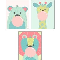 Framed Colorful Kids Animals 3 Piece Art Print Set