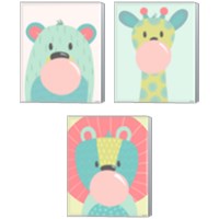 Framed 'Colorful Kids Animals 3 Piece Canvas Print Set' border=